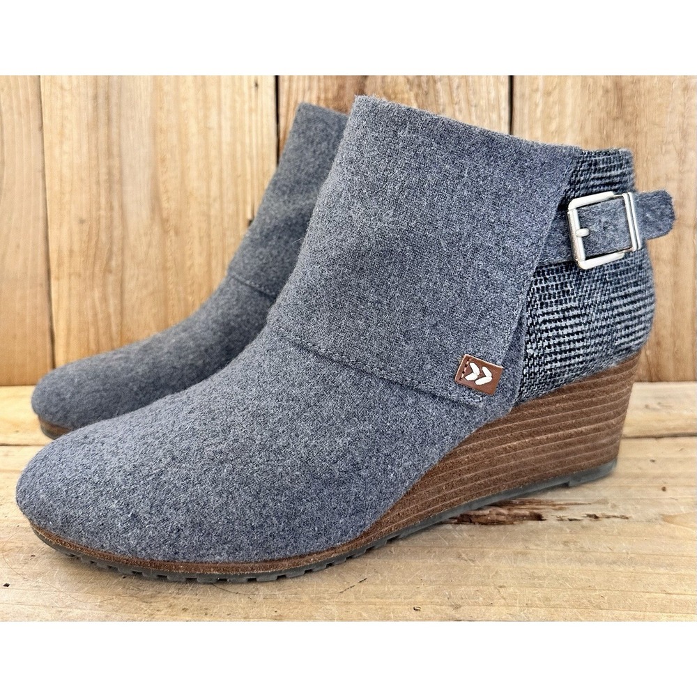 Dr. Scholl's Wedge Ankle Boots Shoes Gray Buckle Business BOHO Women's Sz 8.5